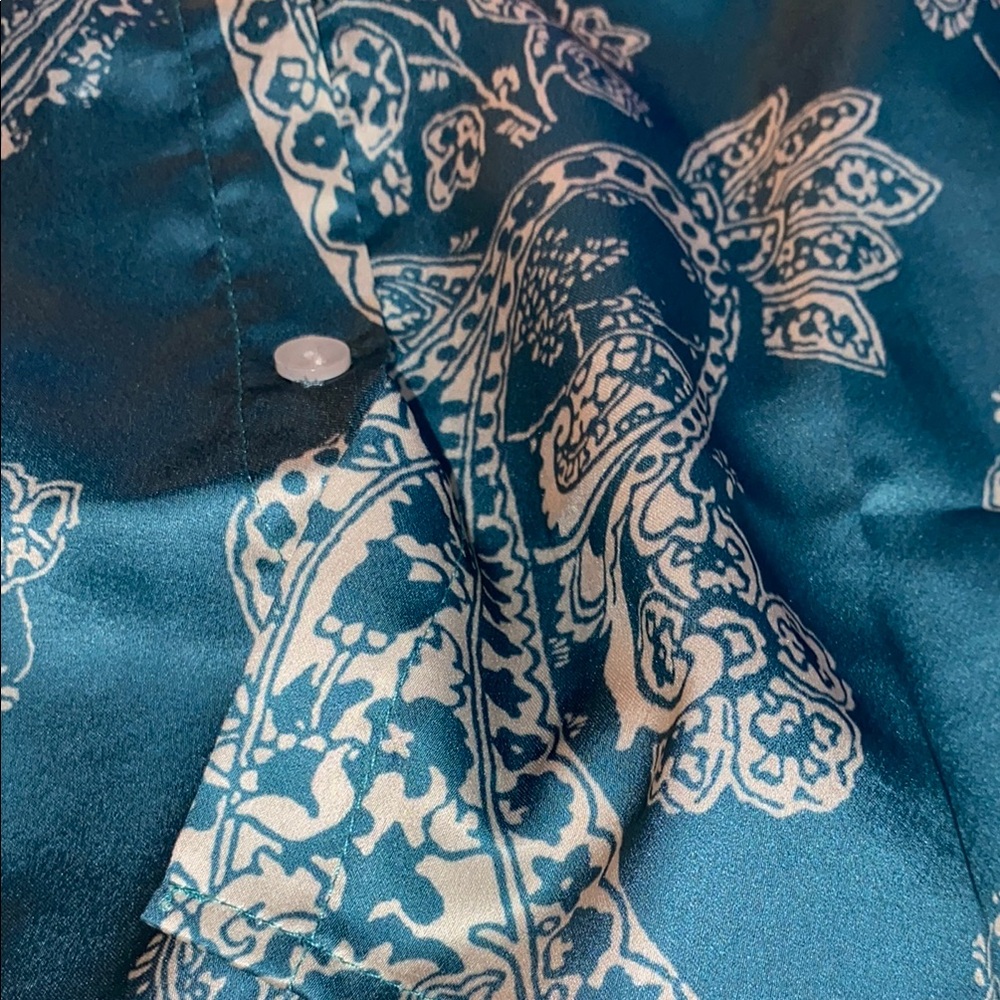 Teal and Cream Paisley Button-Up Shirt